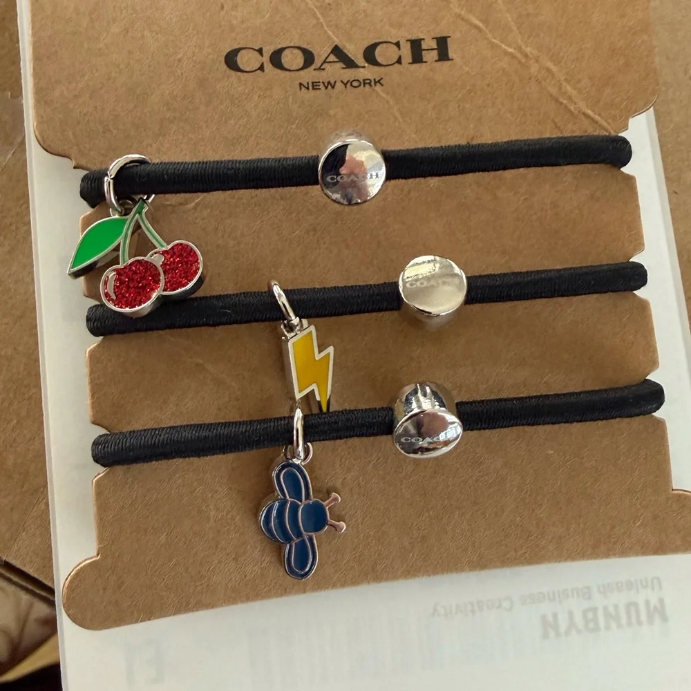Coach Charm‎ Hair Tie Set Cherry Bee Lightning Elastic Bracelet Black Set